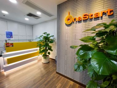 reception and company logo in central office