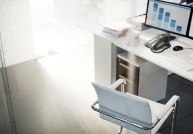 Office desk, office room, chair, desktop, computer, workspace