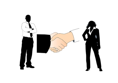 Handshake, businessman, businesswoman, partnership, unity, collaboration