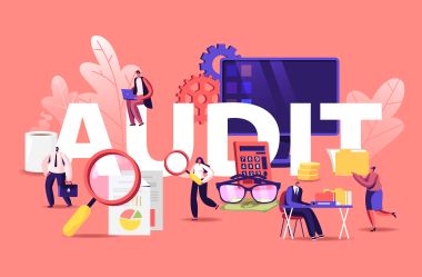 团队合作中的不同成员正在进行会计和审计工作。