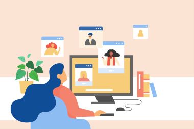 Online meeting from home with people all over the world.
